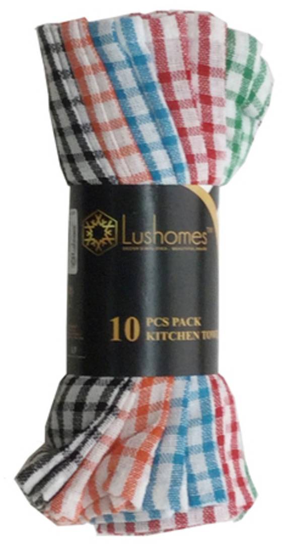 Lushomes Cotton Checked Kitchen Towels (31 x 46 Cms, Pack of 10 Pcs)