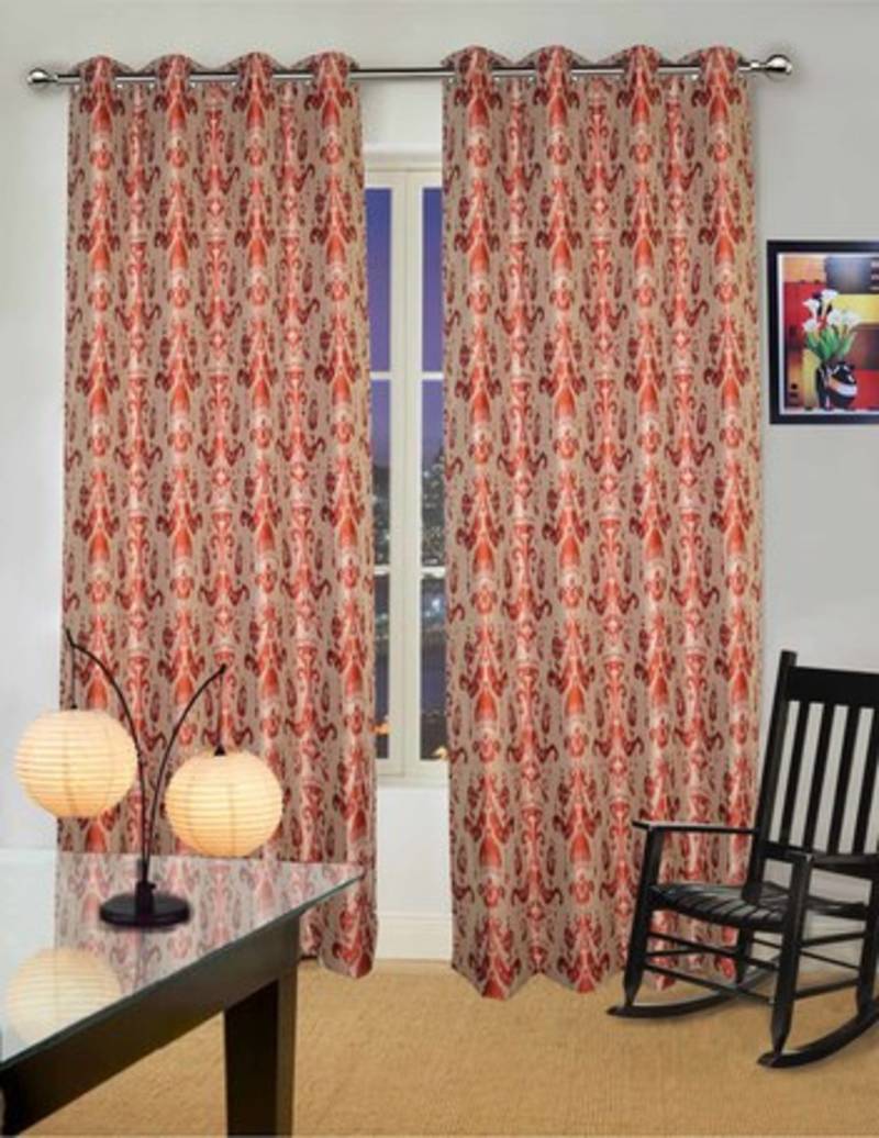 Polyester Rust Jacquard Curtains with Lining with 8 Eyelets for Door
