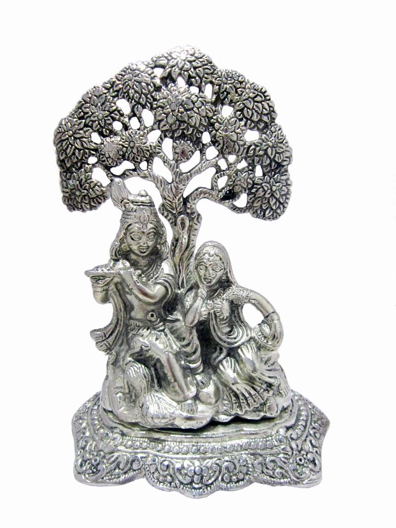 Silver Metal Radha Krishna With Tree God Idol