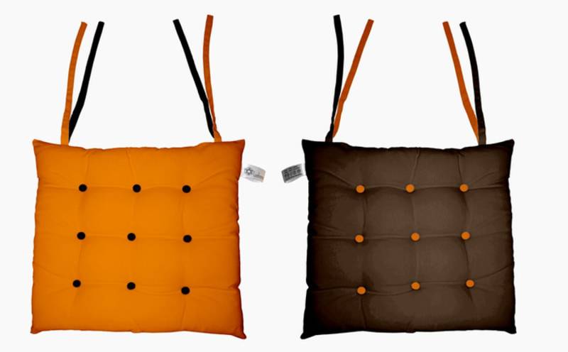 Half Panama Bi-Color Sun Orange and French Roast  Chair  Cushion with 9+9 Buttons and 4 Strings