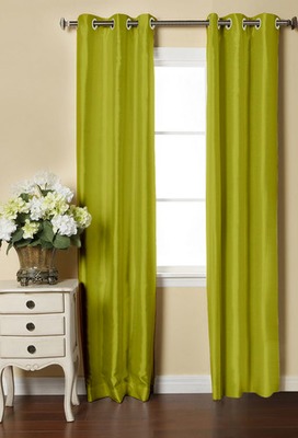 Green Dupion Silk Curtain With 6 Plastic Eyelets Pack Of 2 Pcs