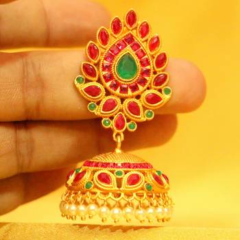 Multicolour Polki Stones Studded Gold Plated Jhumka'S 1