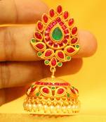 Multicolour Polki Stones Studded Gold Plated Jhumka'S