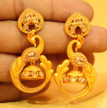 Gold Plated Polki Studded Matt Finish Jhumka'S 1