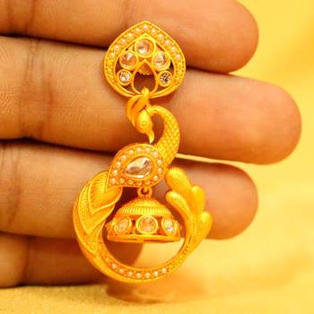 Gold Plated Polki Studded Matt Finish Jhumka'S 2