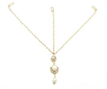 Small Size Matha Patti Maang Tikka With Crystal  And  Pearl 1