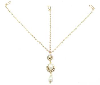 Small Size Matha Patti Maang Tikka With Crystal  And  Pearl 2