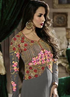 Grey embroidered georgette Anarkali Suit 3