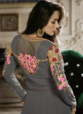 Grey embroidered georgette Anarkali Suit 4