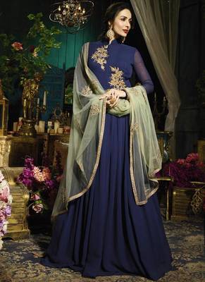 Blue embroidered georgette Anarkali SUit 1