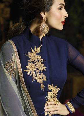 Blue embroidered georgette Anarkali SUit 2