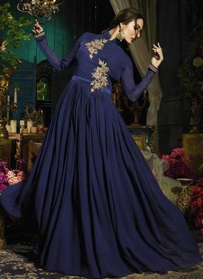 Blue embroidered georgette Anarkali SUit 3