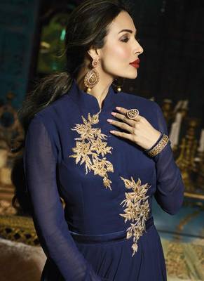 Blue embroidered georgette Anarkali SUit 4