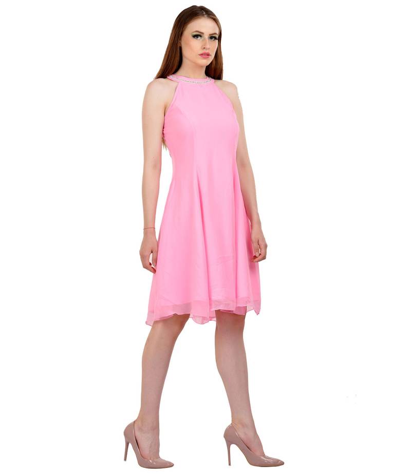 Pink Hi Lo Hem Fit And Flare Dress Desiree Frill Fit Flare Dress
