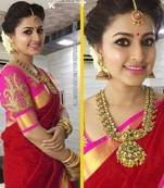 Red plain chanderi saree with blouse