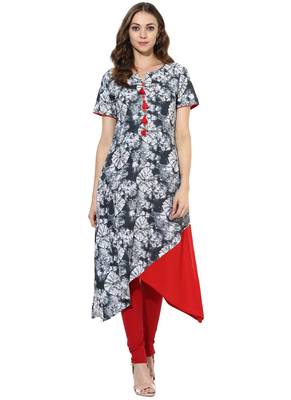 Grey Printed cotton stitched kurti 1