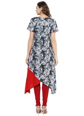 Grey Printed cotton stitched kurti 2