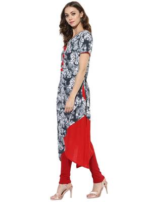 Grey Printed cotton stitched kurti 3