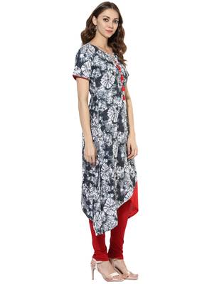 Grey Printed cotton stitched kurti 4