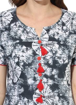 Grey Printed cotton stitched kurti 6
