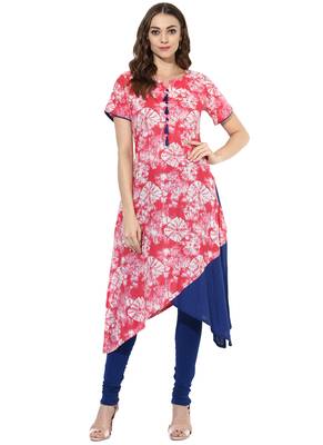 Pink Printed cotton stitched kurti 1