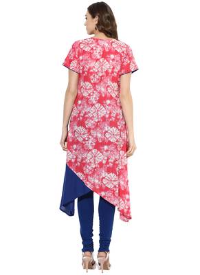 Pink Printed cotton stitched kurti 2