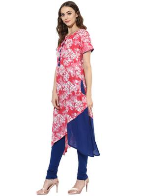 Pink Printed cotton stitched kurti 3
