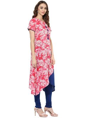 Pink Printed cotton stitched kurti 4