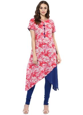 Pink Printed cotton stitched kurti 5