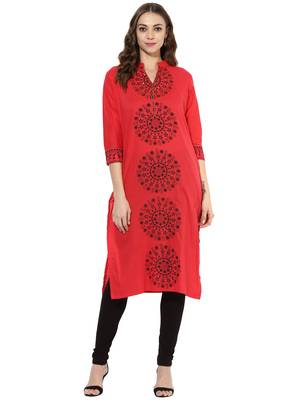 Pink Printed cotton stitched kurti 1
