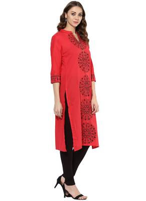 Pink Printed cotton stitched kurti 4