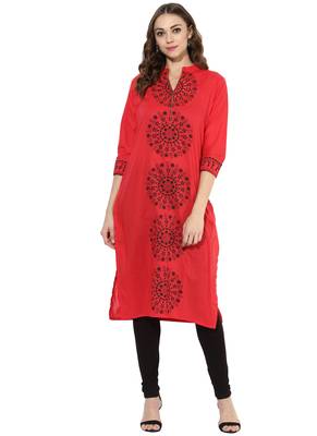 Pink Printed cotton stitched kurti 5