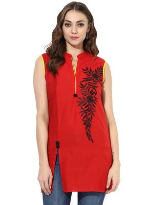 Red Embroidered cotton stitched kurti 1
