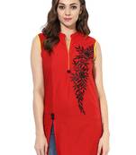 Red Embroidered cotton stitched kurti