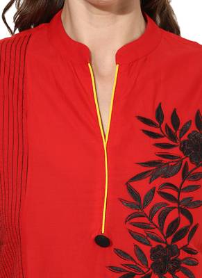 Red Embroidered cotton stitched kurti 6