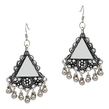 Silver Color Mirror Work Oxidised Earrings 1