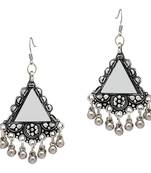 Silver Color Mirror Work Oxidised Earrings