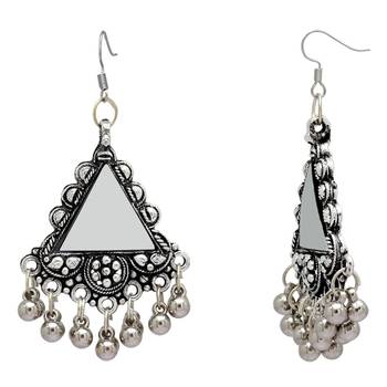 Silver Color Mirror Work Oxidised Earrings 3