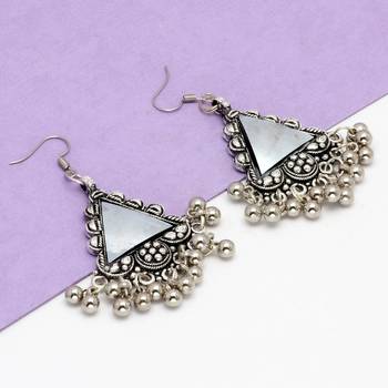 Silver Color Mirror Work Oxidised Earrings 4