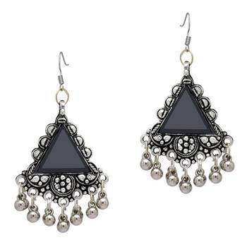 Black Color Mirror Work Oxidised Earrings 1
