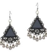Black Color Mirror Work Oxidised Earrings