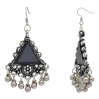 Black Color Mirror Work Oxidised Earrings 3