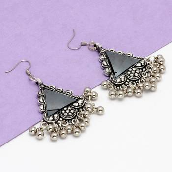 Black Color Mirror Work Oxidised Earrings 4