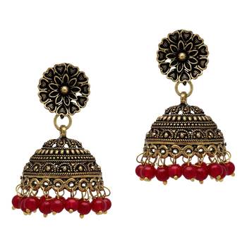 Maroon Color Beads Oxidised Earrings 1