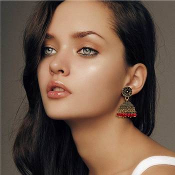 Maroon Color Beads Oxidised Earrings 2