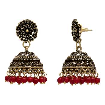 Maroon Color Beads Oxidised Earrings 3