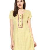 Yellow printed Rayon stitched kurti