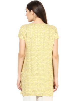 Yellow printed Rayon stitched kurti 2