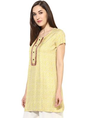 Yellow printed Rayon stitched kurti 3