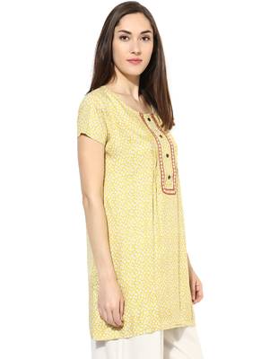 Yellow printed Rayon stitched kurti 4